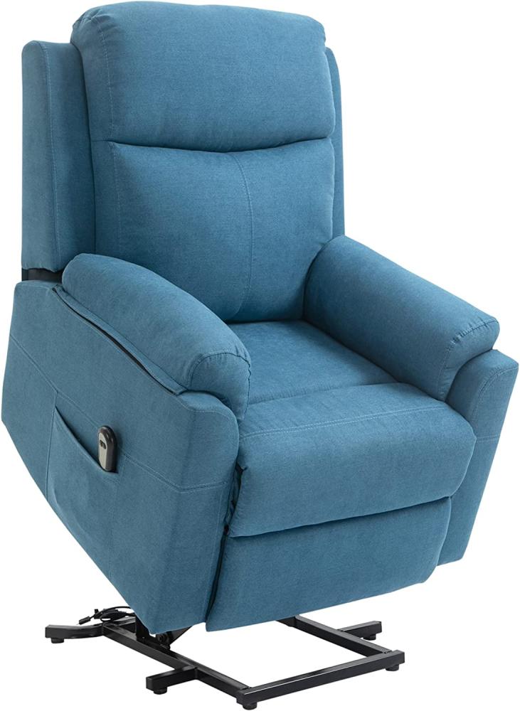 HOMCOM elektrischer Aufstehsessel Sessel mit Aufstehhilfe für Senior Relaxsessel TV Sessel mit schlaffunktion und aufstehhilfe Fernsehsessel Liegefunktion Leinen-Touch Blau 83 x 89 x 102 cm Bild 1