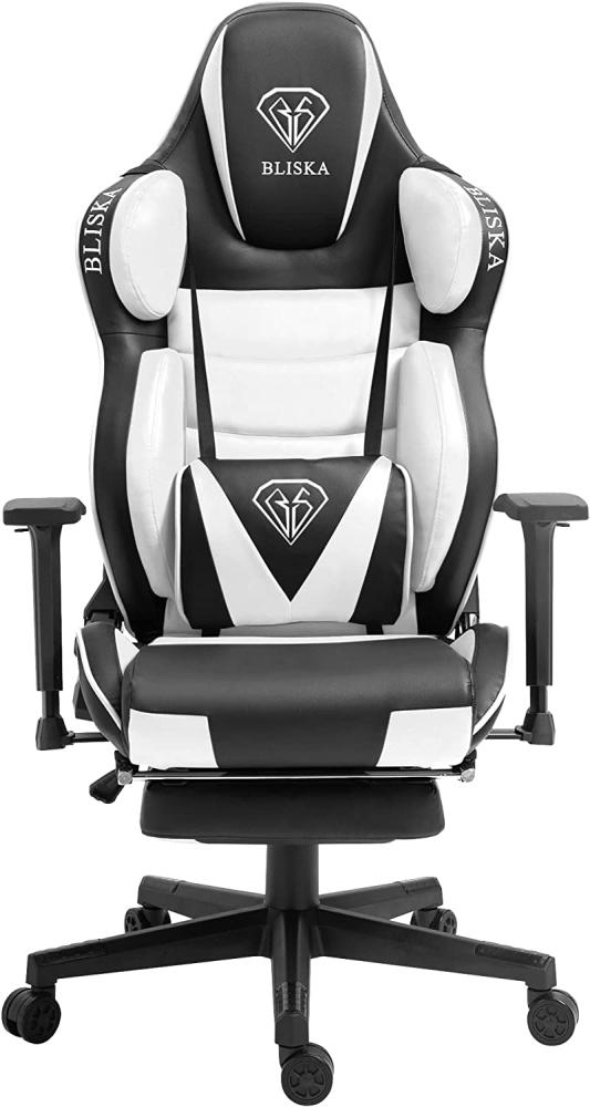 Gaming Stuhl Chair Racing Chefsessel mit Sportsitz und ergonomsichen 4D-Armlehnen Schwarz / Weiß Bild 1