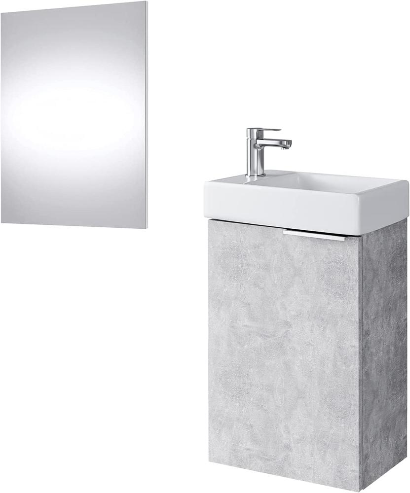 Planetmöbel Waschtischunterschrank mit Spiegel, Badmöbel Set 40cm für Badezimmer Gäste WC Beton Bild 1