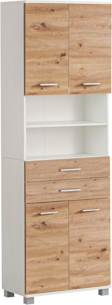 Schildmeyer Hochschrank Palermo, Holzwerkstoff, Mattweiß/Artisan Eiche Dekor, 59,8 x 23,6 x 180,9 cm (B/T/H) Bild 1