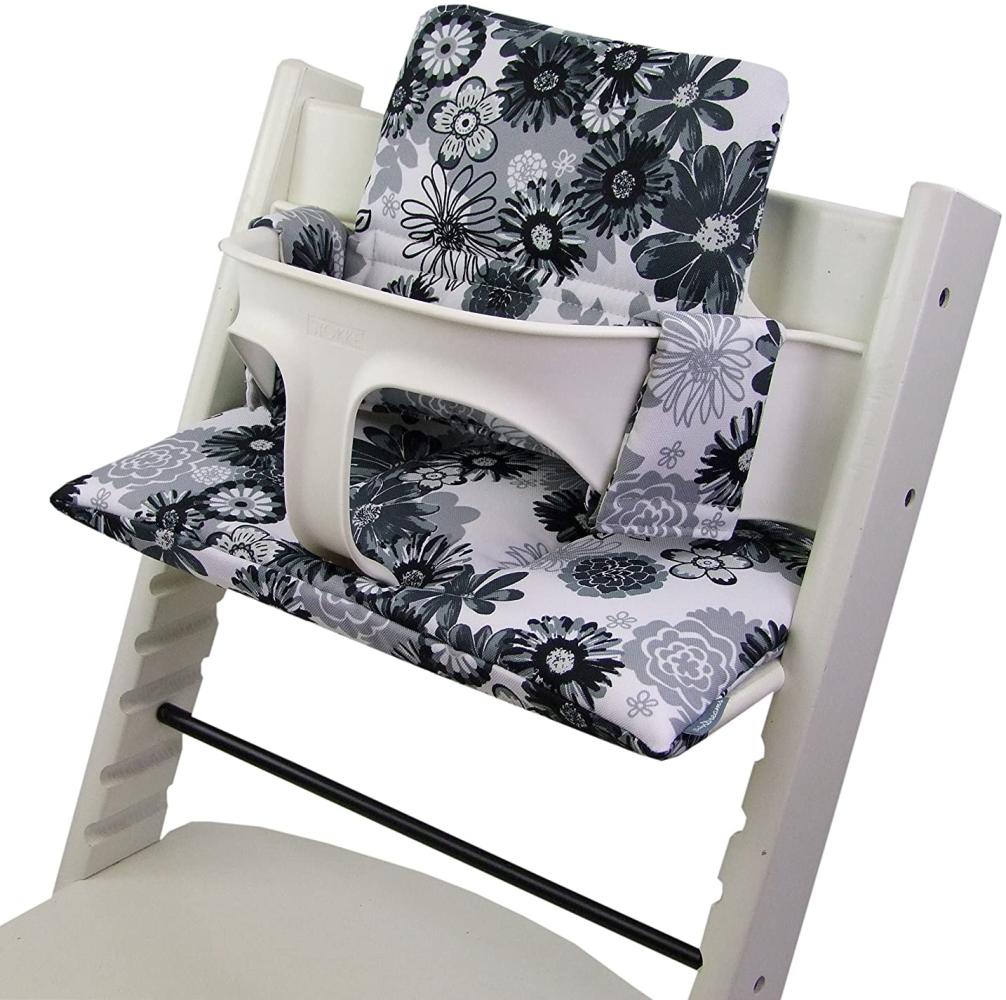 BAMBINIWELT Sitzkissen, kompatibel mit Stokke 'Tripp Trapp' Hochstuhl, Schwarz/Weiß/Grau (Blumen) Bild 1