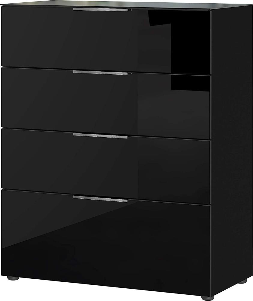 Amazon Marke - Alkove Kommode Selencia, in Schwarz, Fronten und Oberboden mit Glasauflage, mit 4 Schubladen, 83 x 102 x 42 cm (BxHxT) Bild 1