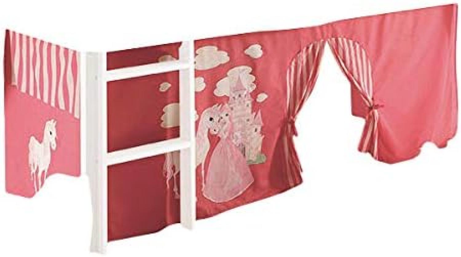 Jugendmöbel24.de Vorhang Prinzessin 3-teilig 100% Baumwolle Stoffvorhang inkl Klettband für Hochbett rosa pink Kinderzimmer Spielbett Etagenbett Stockbett Kind Bild 1