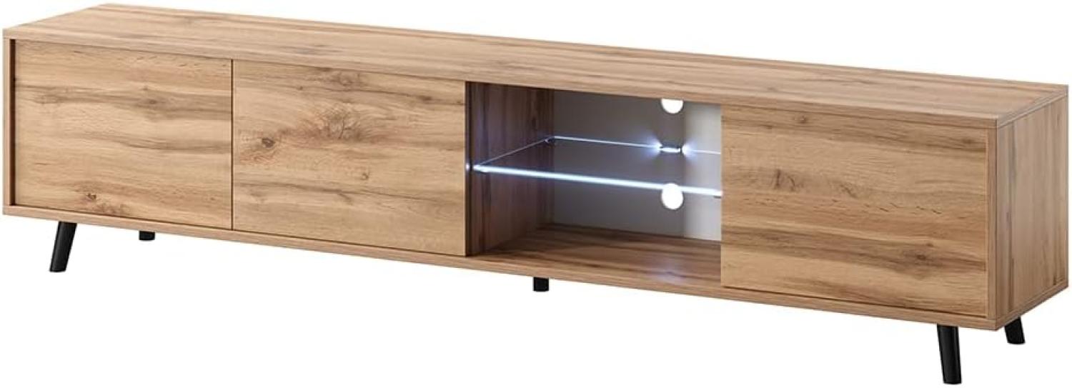 Selsey Galhad – TV-Lowboard Wotan Eiche Matt mit weißer LED-Beleuchtung 175 cm breit Bild 1