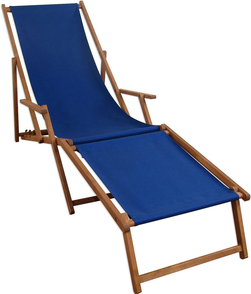 Liegestuhl blau Sonnenliege Fußteil Gartenliege Holz Deckchair Strandstuhl Gartenmöbel 10-307F Bild 1