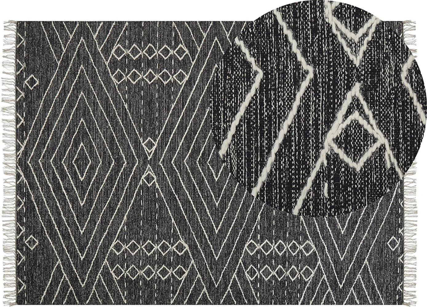 Teppich Baumwolle schwarz weiß 140 x 200 cm geometrisches Muster Kurzflor KHENIFRA Bild 1