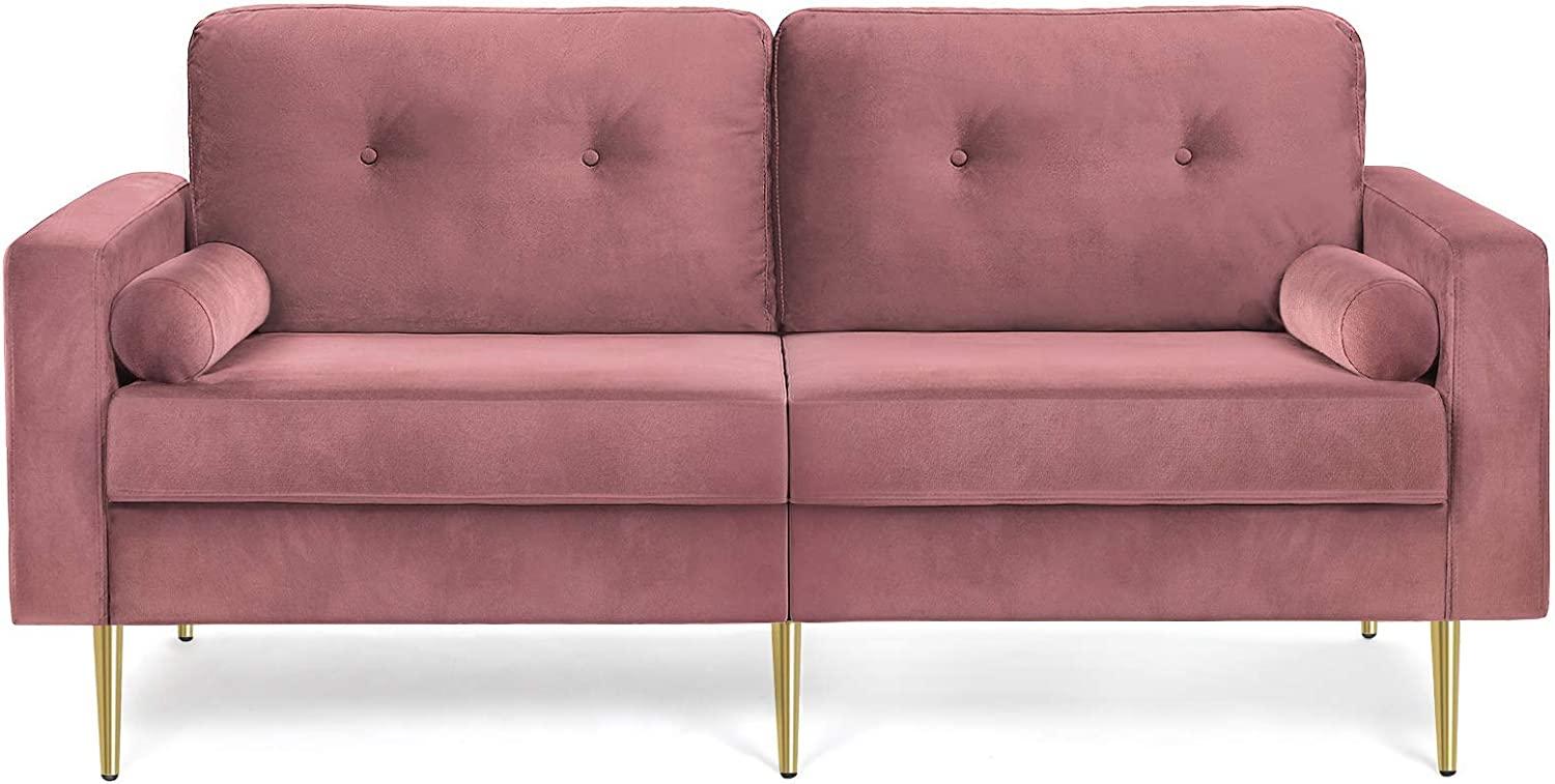 VASAGLE 3-Sitzer Sofa, Couch für Wohnzimmer, Bezug aus Samt, für Wohnungen, kleinen Raum, Holzgestell, Metallbeine, einfacher Aufbau, modernes Design, 183 x 78 x 88 cm, rosa LCS001P01 Bild 1