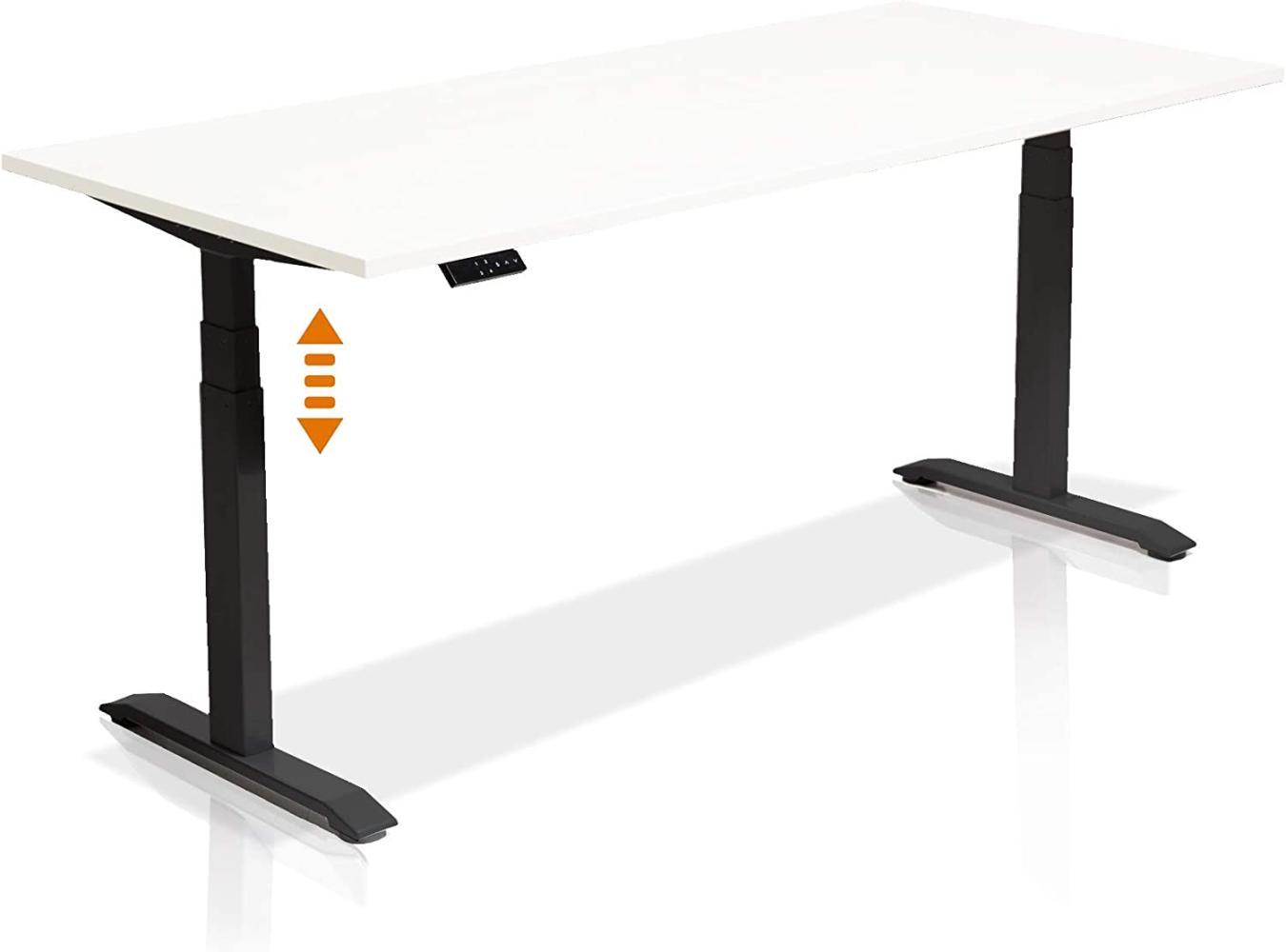 Möbel-Eins OFFICE ONE elektrisch höhenverstellbarer Schreibtisch / Stehtisch, Material Dekorspanplatte schwarz 180x80 cm weiss Bild 1