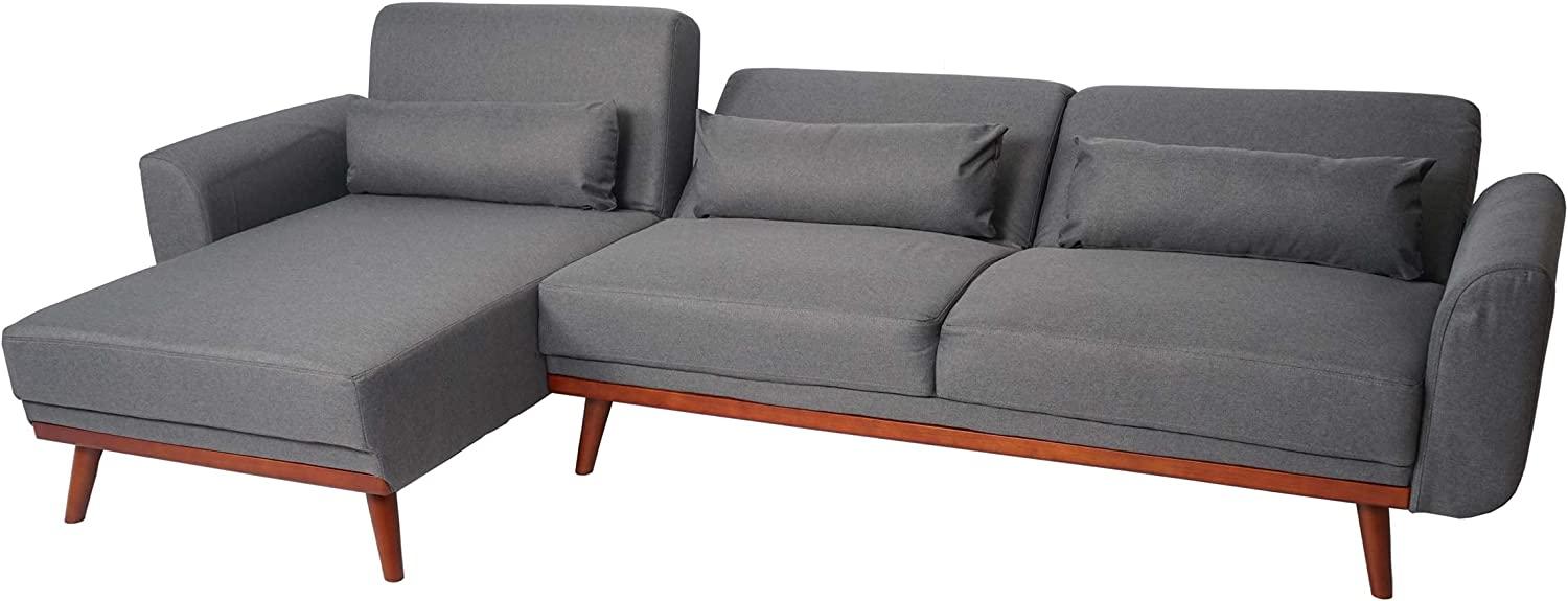 Sofa HWC-J20, Couch Ecksofa, L-Form 3-Sitzer Liegefläche Schlaffunktion Stoff/Textil 280cm ~ anthrazit-grau Bild 1