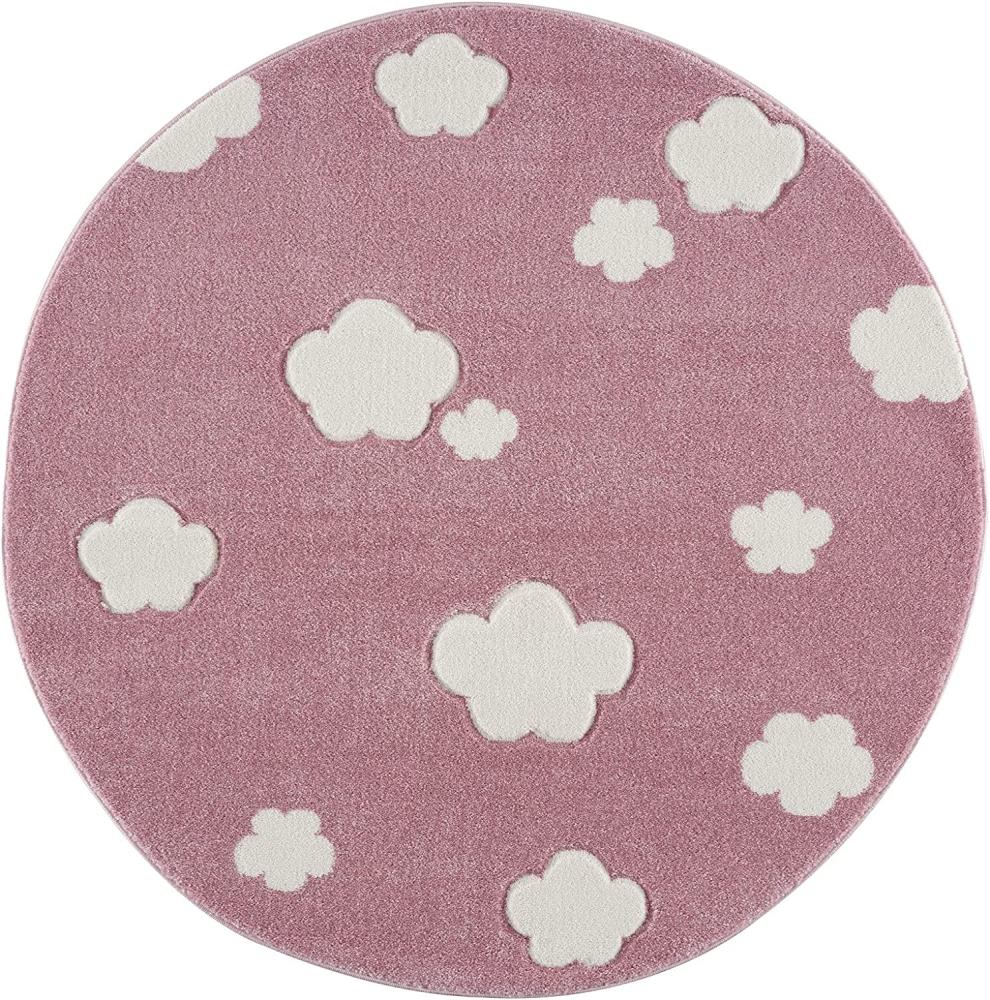 LIVONE Spiel- und Kinderteppich Happy Rugs - Sky Cloud rosa/weiss, rund 133 cm Bild 1