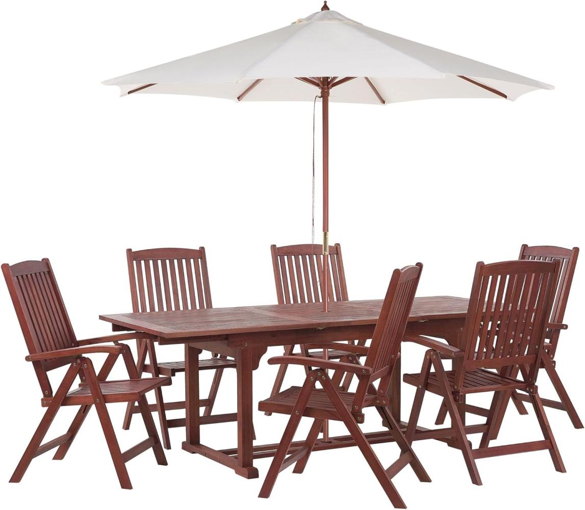 Gartenmöbel Set mit Sonnenschirm (12 Optionen) Akazienholz dunkelbraun 6-Sitzer TOSCANA Bild 1
