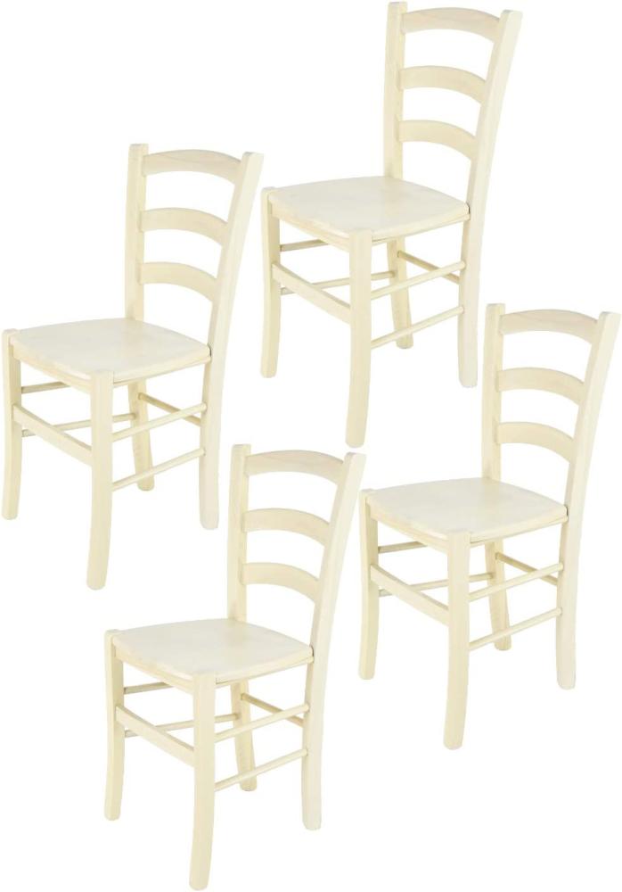 Tommychairs - 4er Set Stühle Venice für Küche und Esszimmer, robuste Struktur aus lackiertem Buchenholz in Anilinfabre Weiss und Sitzfläche aus Holz Bild 1