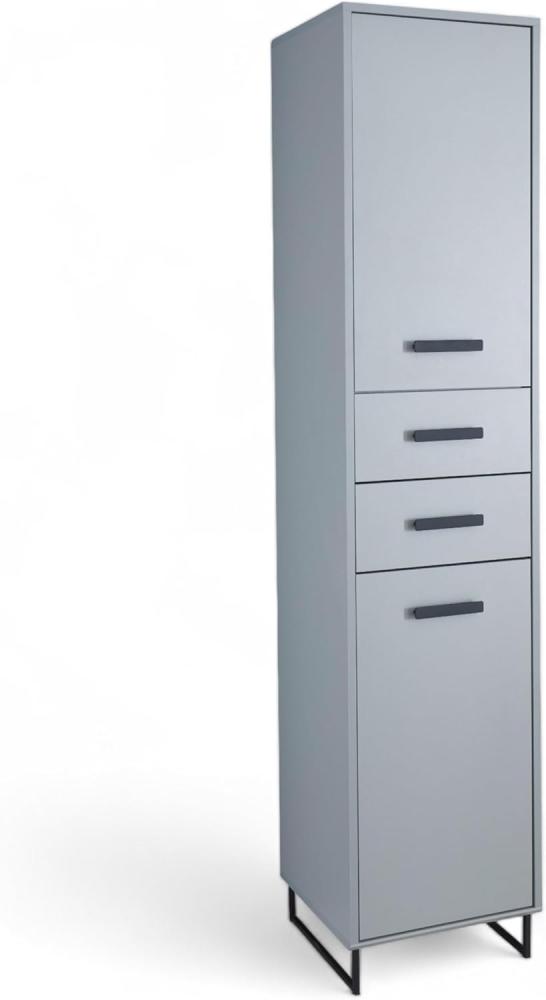 TUNIS Badezimmer Hochschrank in Grau / Eiche Sonoma Optik - Badezimmerschrank Bad Schrank mit viel Stauraum - 41 x 185 x 38 cm (B/H/T) Bild 1