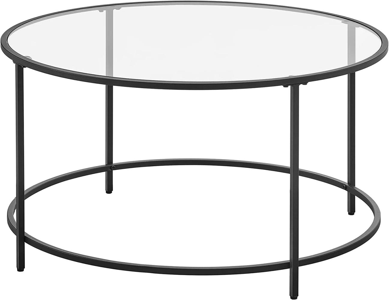 VASAGLE Couchtisch, Beistelltisch rund, Glastisch mit Metallgestell, Hartglas, Nachttisch, Sofatisch, für Balkon, schwarz Bild 1