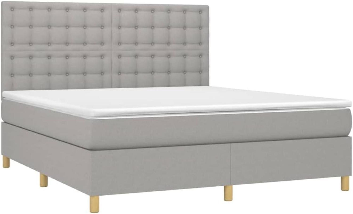 vidaXL Boxspringbett mit Matratze & LED Hellgrau 160x200 cm Stoff, Härtegrad: H2 [3135765] Bild 1