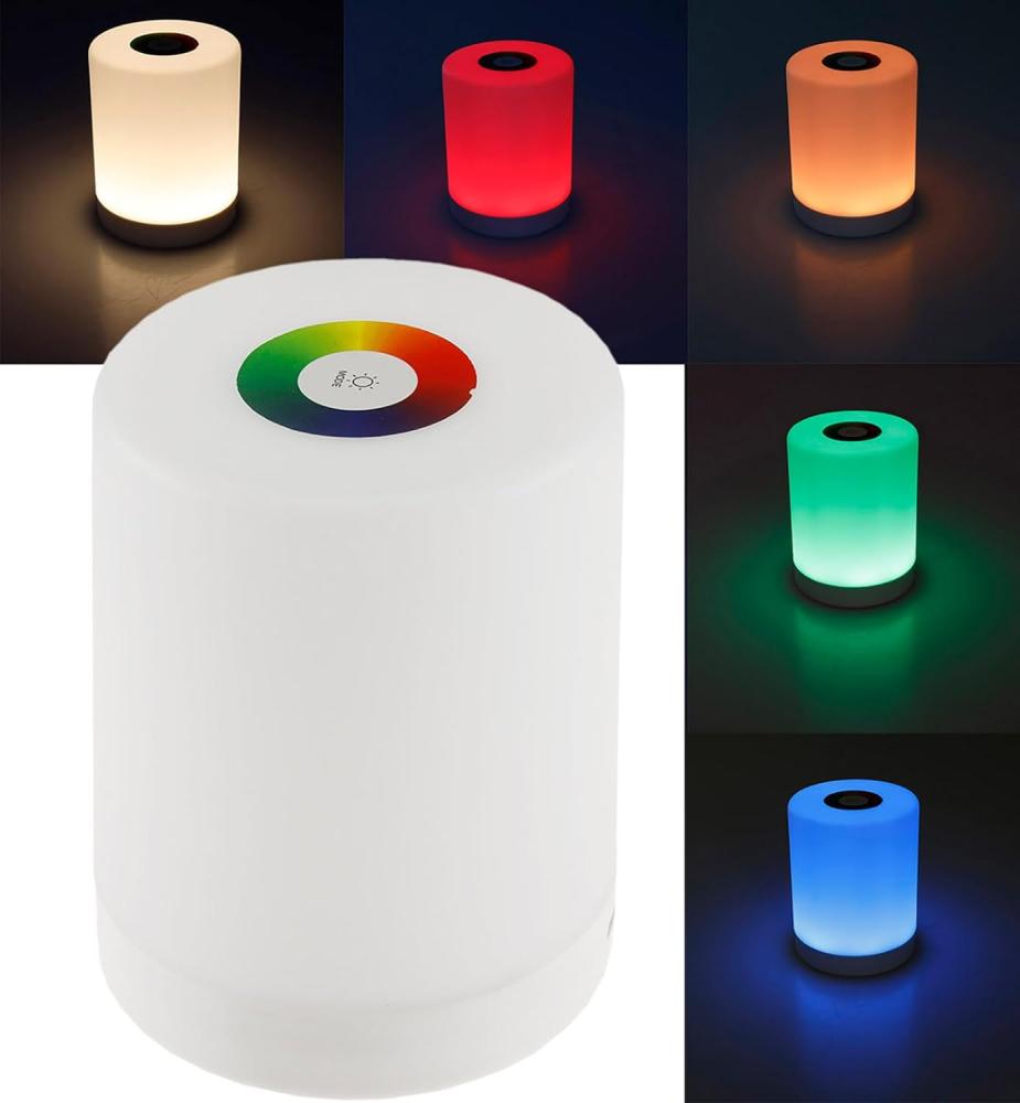 ChiliTec LED Tischleuchte Touch RGB Warmweiß tragbare Nachttischlampe mit Akku Farbig RGB einstellbar + Farbwechsel Funktion I Dimmbar Wiederaufladbar per USB I 88x113mm I Öse zum Hängen Weiß Bild 1