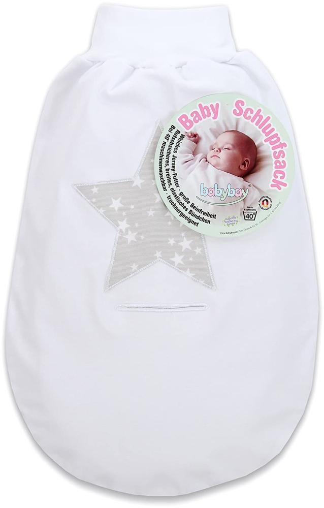 babybay Schlupfsack Organic Cotton mit Gurtschlitz, weiß Applikation Stern perlgrau Sterne weiß Bild 1