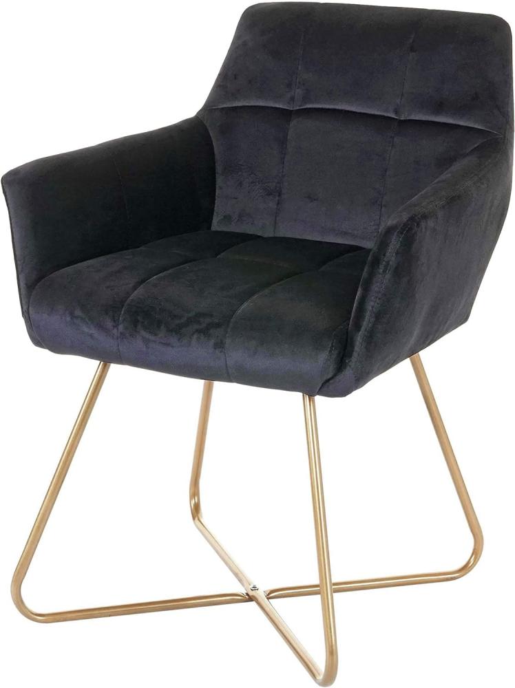 Esszimmerstuhl HWC-F37, Stuhl Küchenstuhl, Retro Design Samt goldene Füße ~ schwarz Bild 1