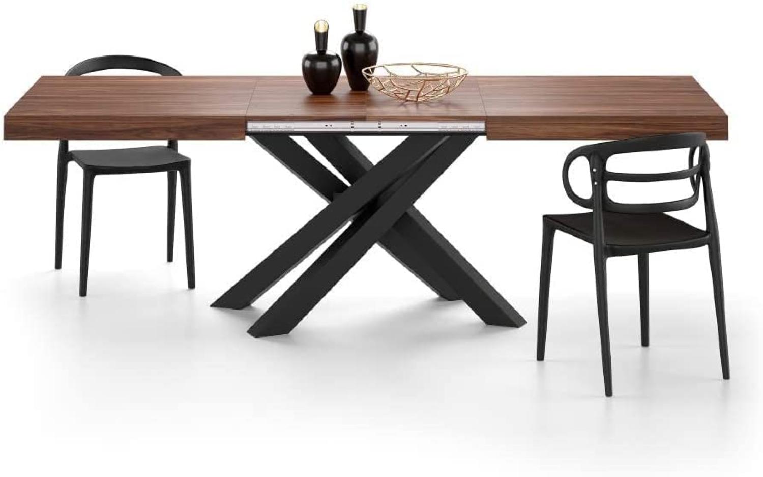 MOBILI FIVER, Ausziehbarer Tisch Emma 160, Walnussholz mit schwarzen X-Beinen, Laminiert/Eisen, Made in Italy Bild 1
