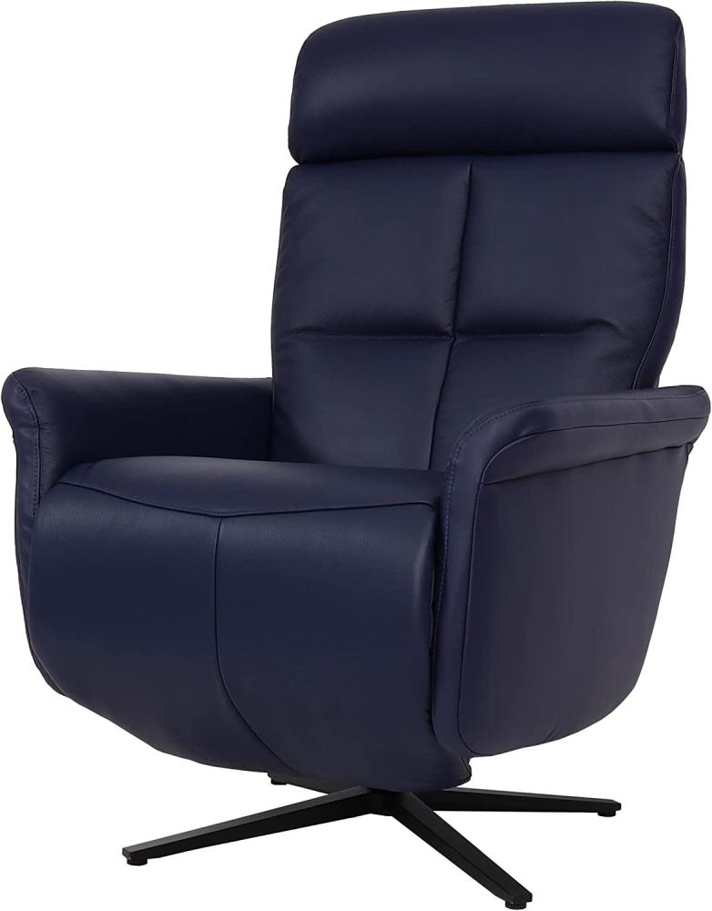 Relaxsessel HWC-L10, Design Fernsehsessel TV-Sessel Liegesessel, Liegefunktion drehbar, Voll-Leder ~ blau Bild 1