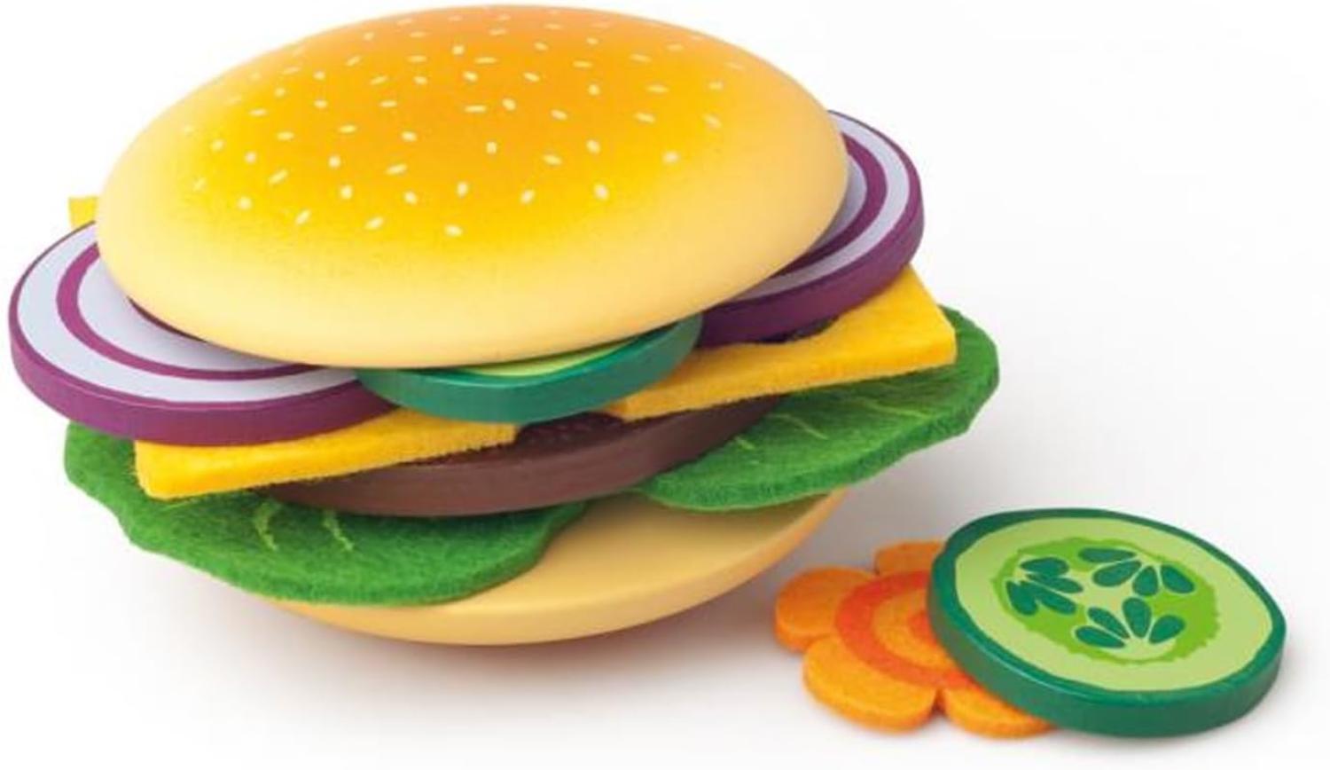 Woody Hamburger / Cheesburger aus Holz/Filz. Zubehör Kaufladen oder Küche. 12 teilig. In schöner Geschenktasche. Bild 1
