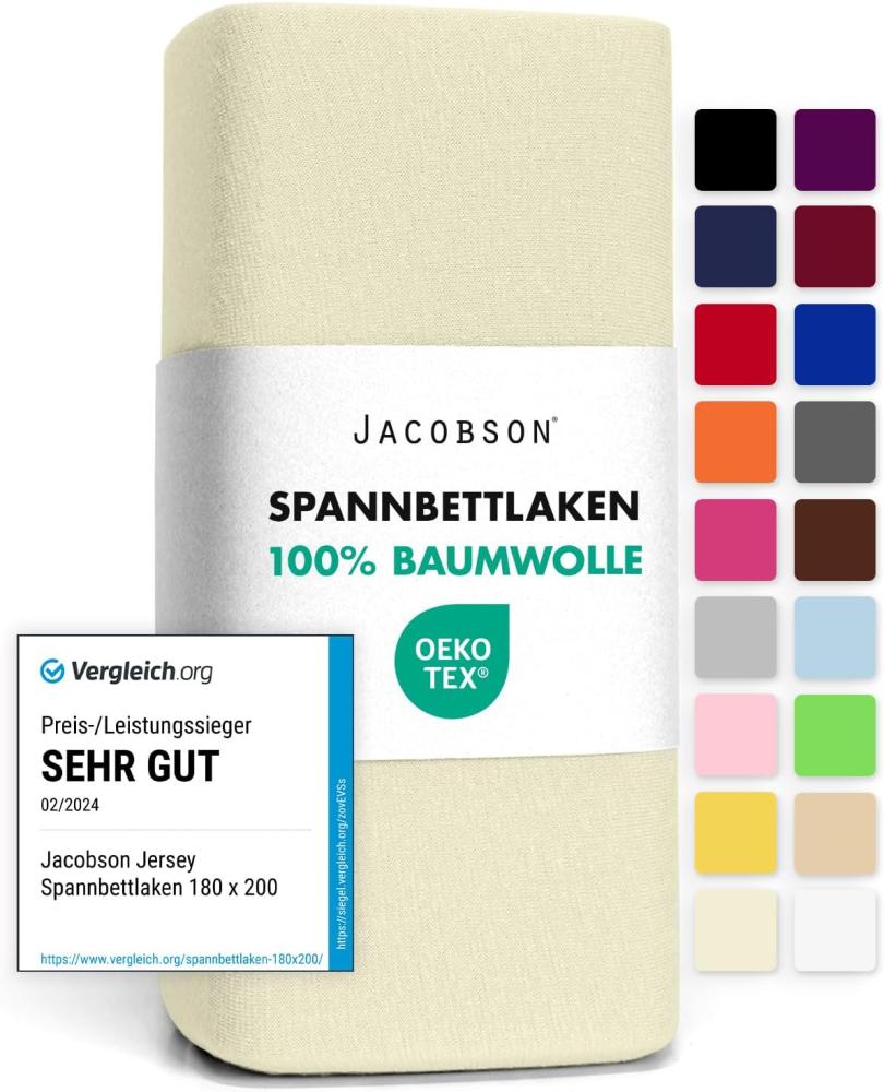 Jacobson Jersey Spannbettlaken Spannbetttuch Baumwolle Bettlaken (120x200-130x200 cm, Natur) Bild 1