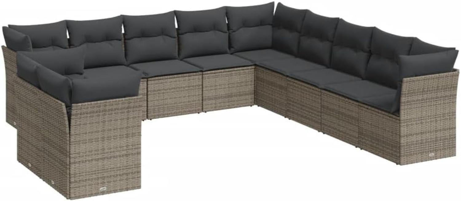 vidaXL 11-tlg. Garten-Sofagarnitur mit Kissen Grau Poly Rattan Bild 1