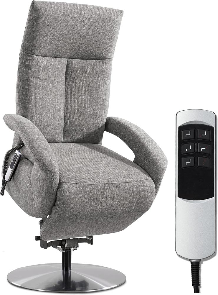 CAVADORE TV-Sessel Tirol / Fernsehsessel mit Aufstehhilfe, elektrisch verstellbarer Relaxfunktion / 2 E-Motoren / 74 x 112 x 82 / Strukturstoff: Hellgrau Bild 1