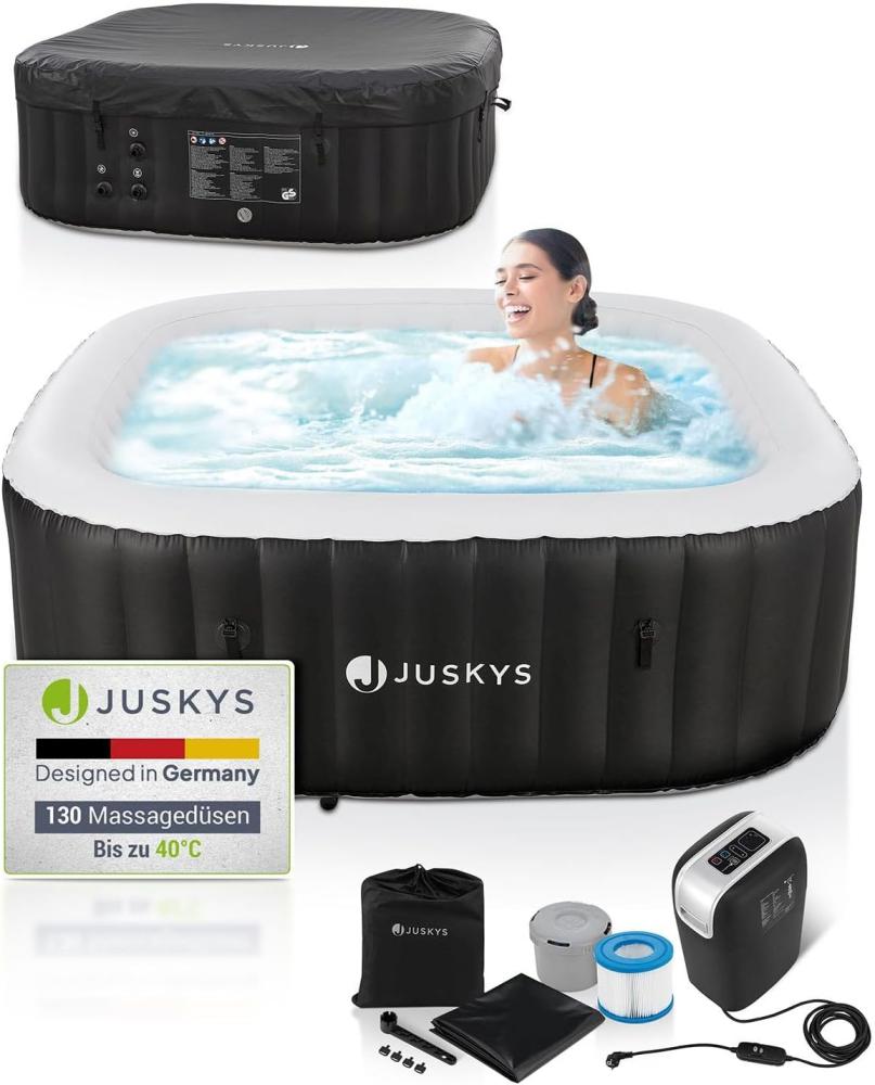 Juskys Whirlpool Palmira für bis zu 6 Personen - Outdoor Indoor Pool aufblasbar - 2 m Aussenwhirlpool - Spa Hot Tub eckig - Schwarz Bild 1