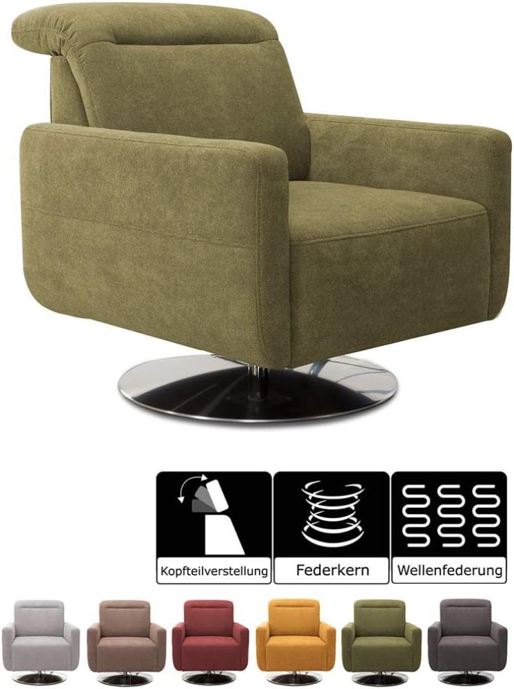 CAVADORE Sessel Gizmo / Drehsessel mit verstellbarer Kopfstütze und Federkern / 78 x 86 x 100 / Jacquard, grün Bild 1