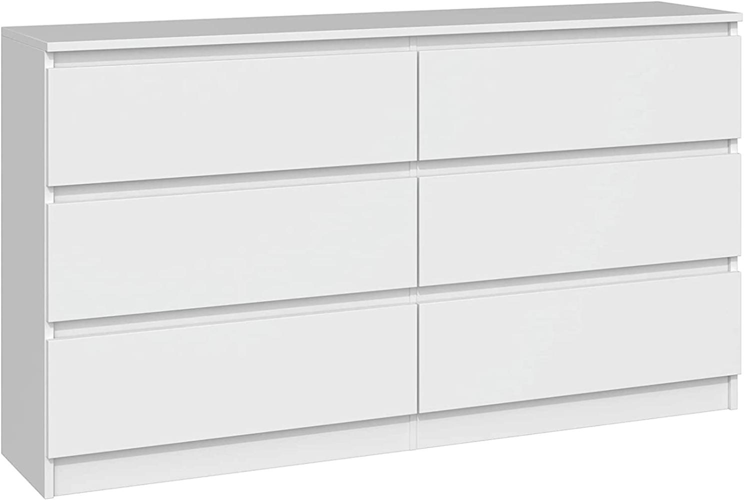 ADGO M6-140 MALWA Moderne Kommode mit 6 Schubladen L 138 x B 40 x H 77 cm Schlafzimmer Wohnzimmer Halle (Versand in 2 Paketen) (White Matt) Bild 1