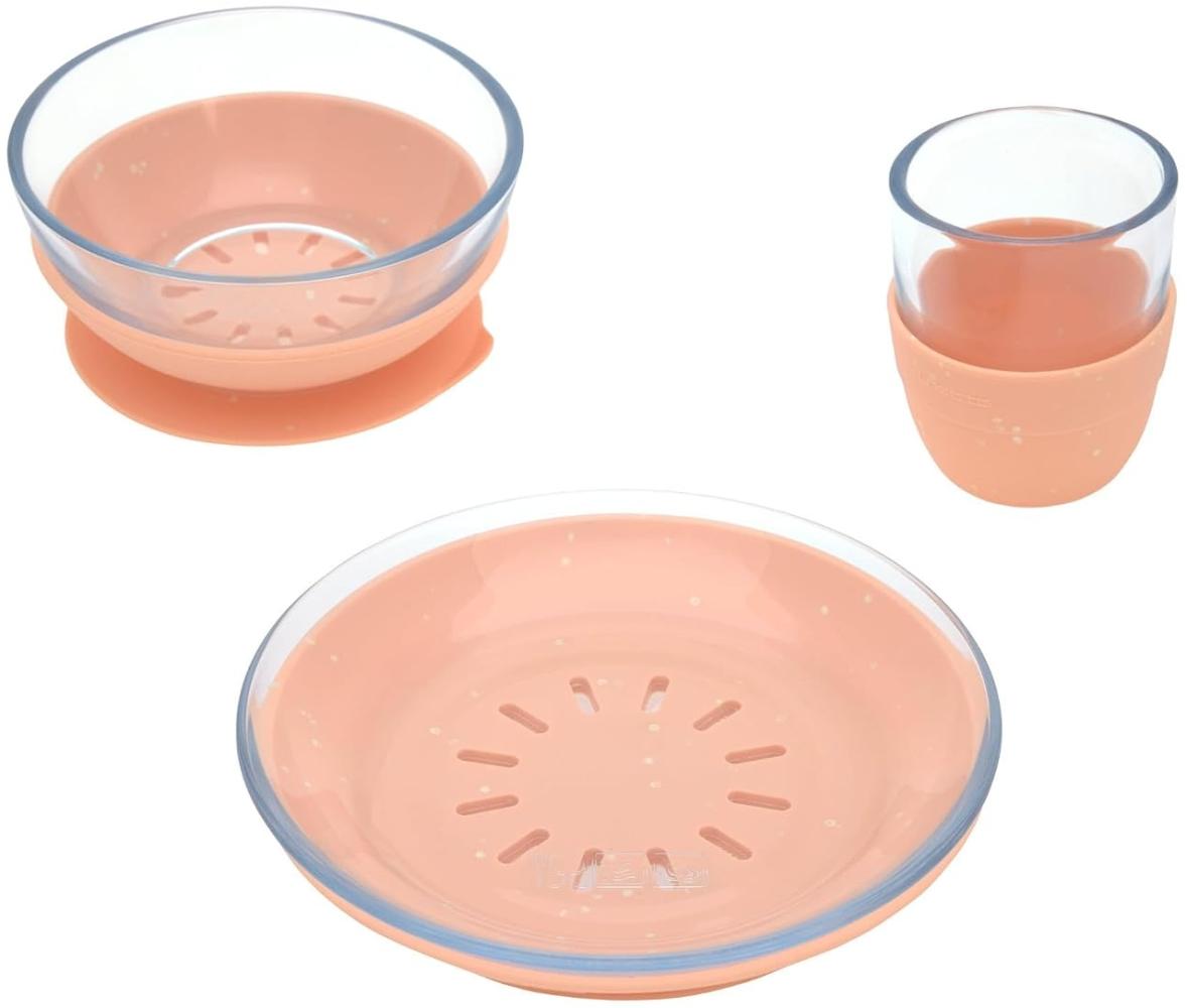 Lässig Kindergeschirr-Set Glas mit Silikonuntersatz 3-tlg. Orange Bild 1