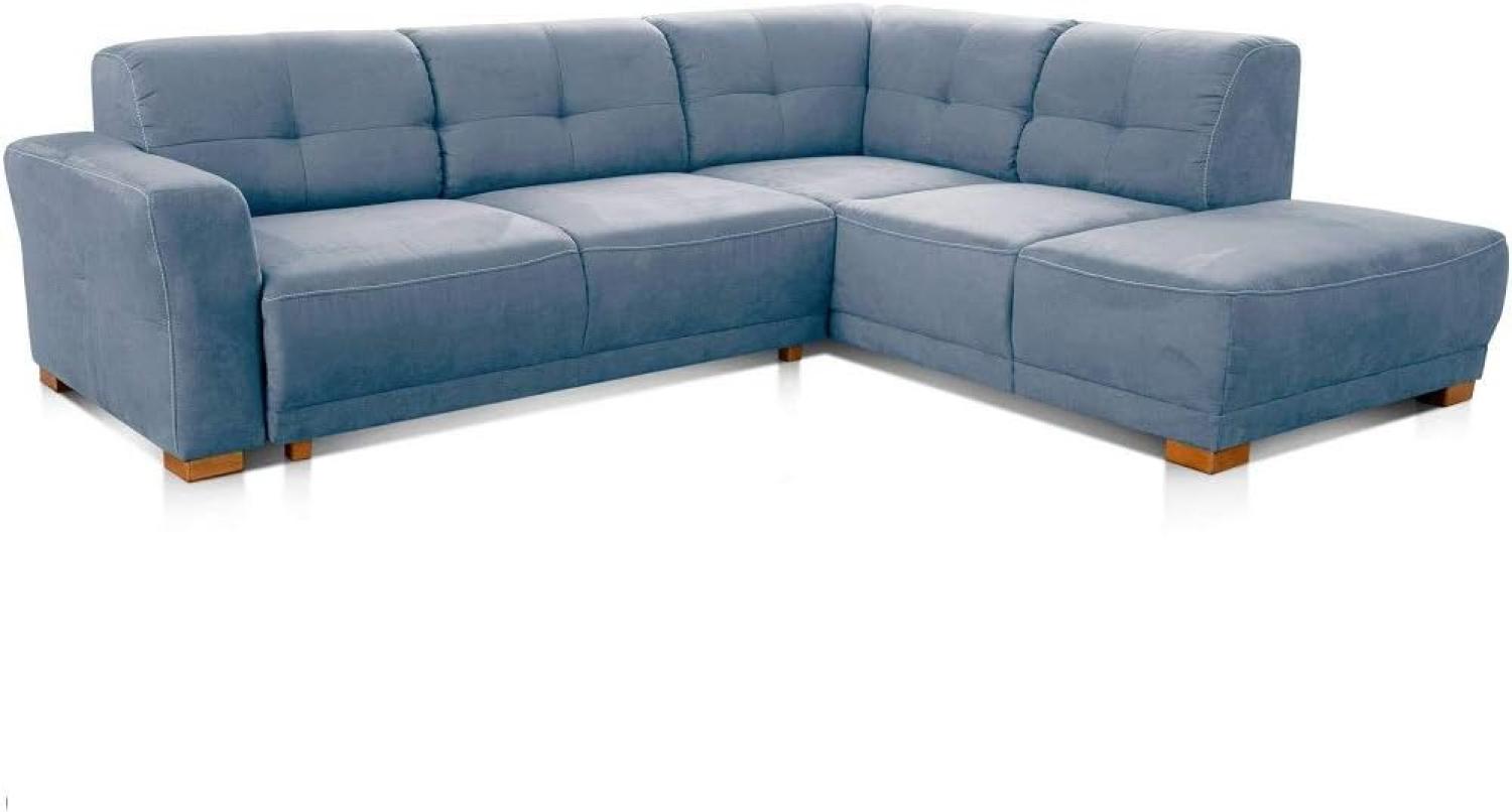 Cavadore Ecksofa Modeo, mit Federkern, Sofa in L-Form im modernen Landhausstil, Holzfüße, 261 x 77 x 214, Mikrofaser-Bezug, blau Bild 1