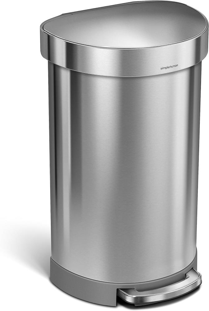 simplehuman 45 Liter, halbrunder Treteimer mit Beutel-Klemmrand, gebürsteter Stahl, 10 Jahre Bild 1