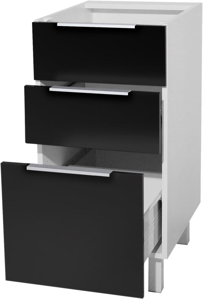 Berlioz Creations CT4BNM Unterschrank für Küche mit 3 Schubladen, in sehr mattem Schwarz, 40 x 52 x 83 cm, 100 Prozent französische Herstellung Bild 1