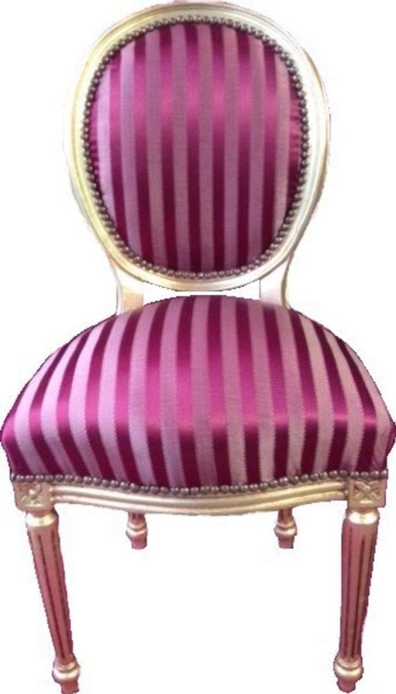 Casa Padrino Barock Esszimmer Stuhl Bordeauxrot / Violett Streifen / Gold Mod2 / Rund Bild 1