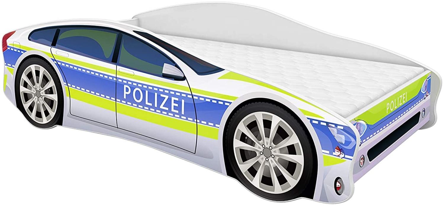 ACMA Kinderbett Auto-Bett Polizei mit Rausfallschutz, Lattenrost und Matratze (Polizei 1, 140x70 cm) Bild 1