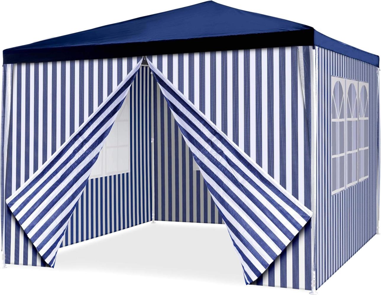 Nexos GM36096_AZ Pavillon Partyzelt 3x3m blau weiß wasserdicht plus 4 Seitenteile Gartenzelt Marktzelt Festzelt für Garten Terrasse Feier Markt als Unterstand Eventzelt Polyethylen Bild 1