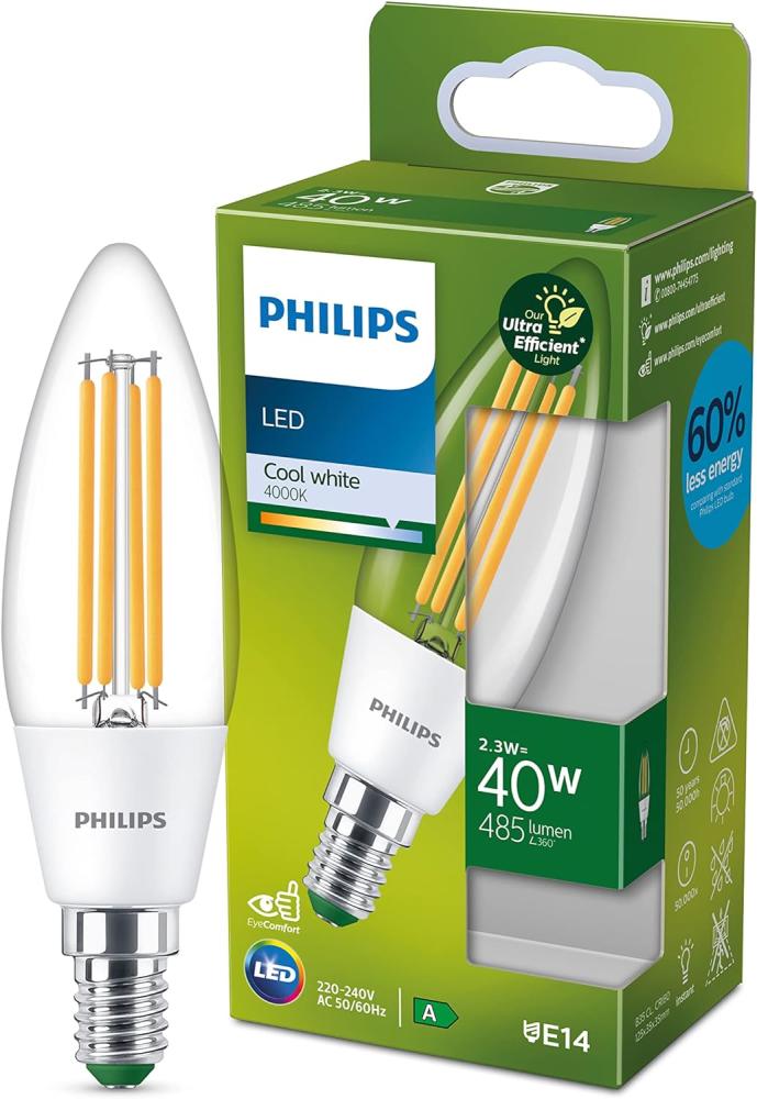 Philips Classic LED-A-Label Lampe 40W E14 Kaltweiß klar Kerze Bild 1