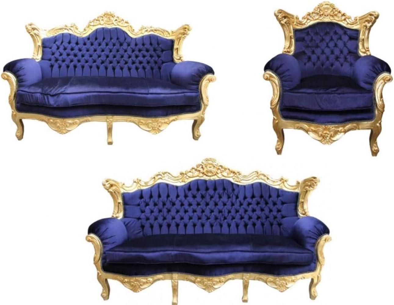 Casa Padrino Barock Wohnzimmer Set Royal Blau /Gold - 3er Sofa+2er Sofa + 1 Sessel Bild 1