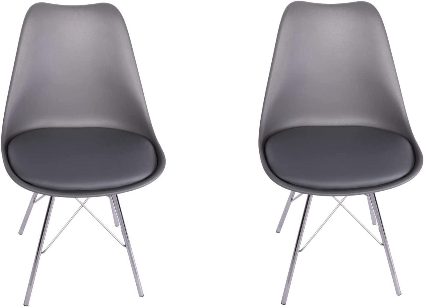 SAM 2er Set Schalenstuhl Lerche, Sitzschale grau, integriertes Kunstleder-Sitzkissen, Stuhl mit Gestell aus Chrom, Esszimmerstuhl im skandinavischen Stil Bild 1
