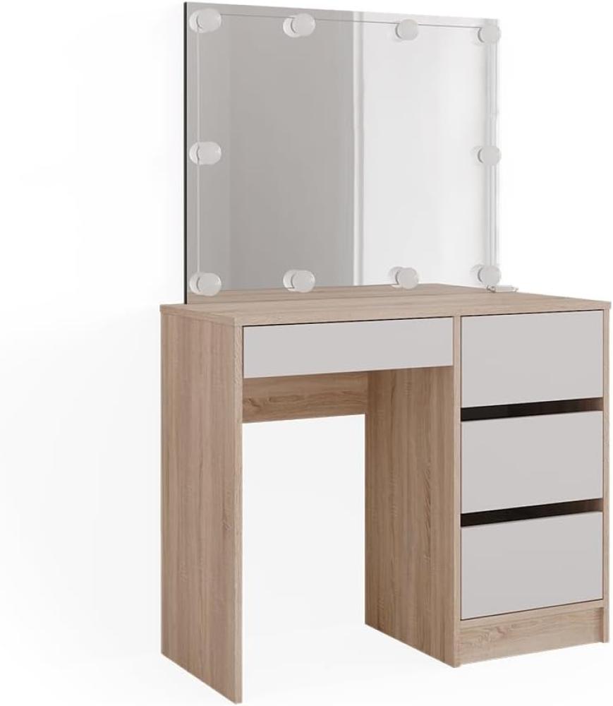 Vicco Schminktisch Sherry Sonoma Weiß, 90 x 75 cm, Spiegel, LED, Frisiertisch Bild 1