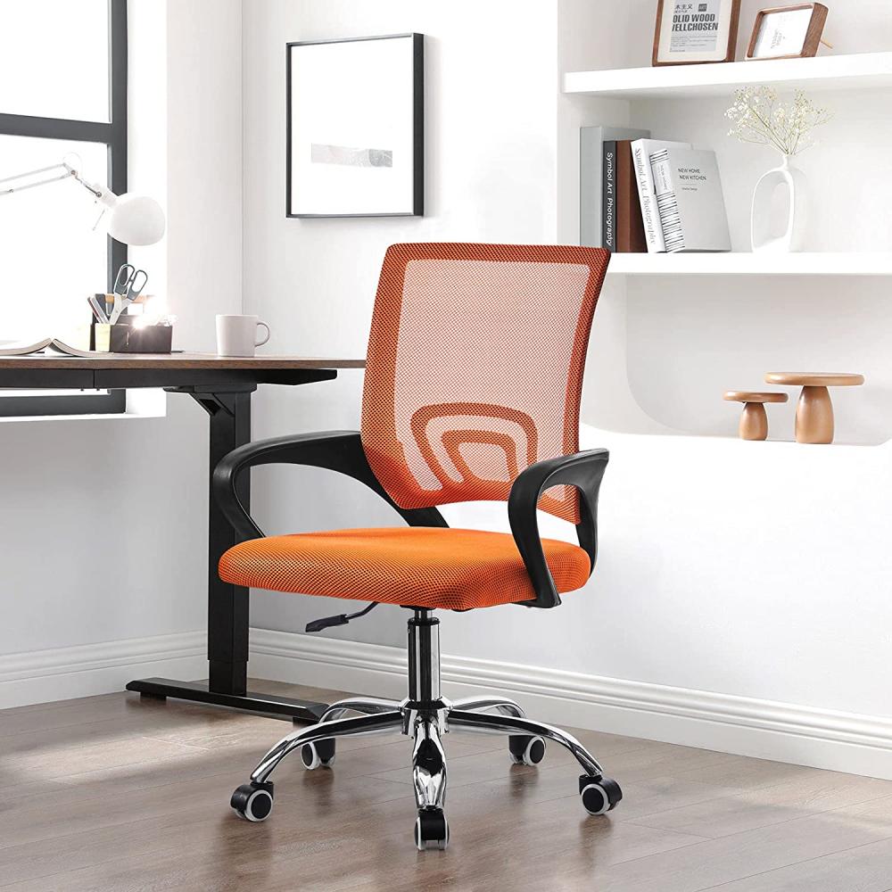 CLIPOP Bürostuhl Schreibtischstuhl, ergonomischer Drehstuhl, höhenverstellbar, Chefsessel mit Lendenwirbelstütze, bequem, gepolsterter Netzstuhl für Heimbüro (Orange) Bild 1