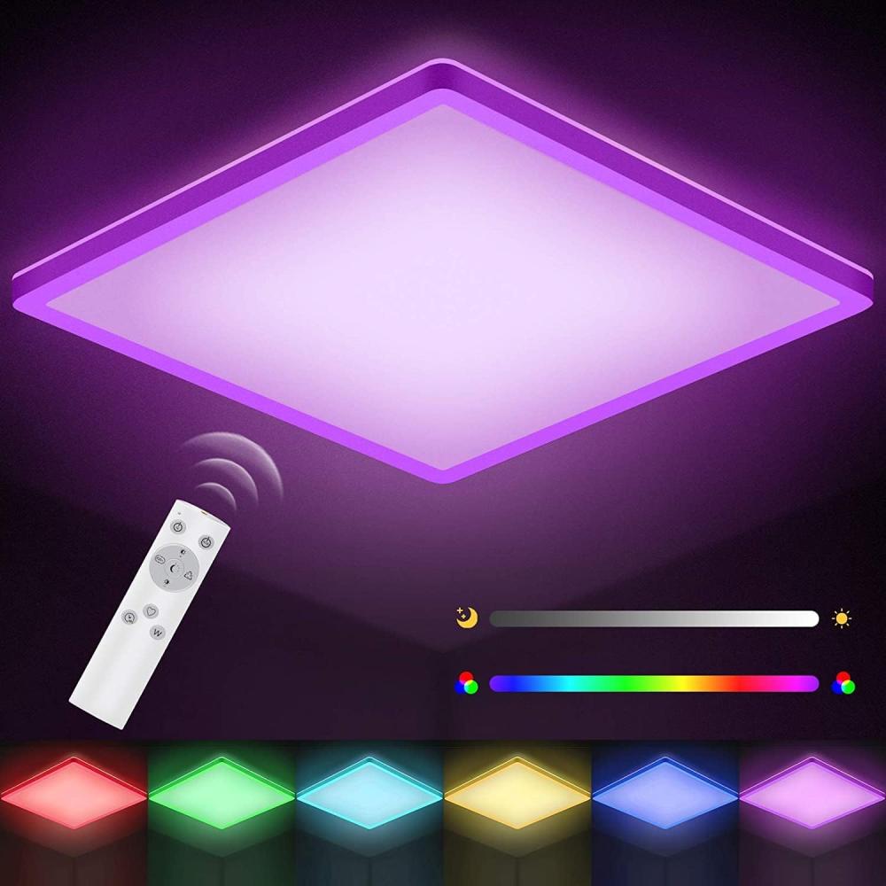 LEDYA LED Deckenleuchte Dimmbar mit Fernbedienung, 18W Deckenlampe Farbwechsel mit 6 Lichtfarben, Flach, Quadratisch, IP44 Wasserdicht für Bad, Schlafzimmer, Wohnzimmer, Rgbw, 29. 5 x 29. 5 x 2. 5 cm Bild 1