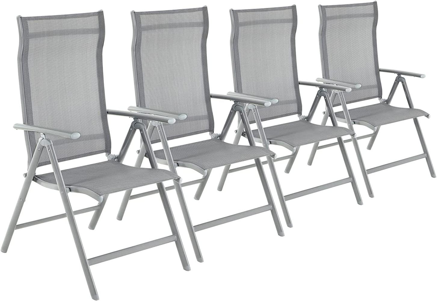 Gartenstühle, 4er Set, Klappstühle, Outdoor-Stühle mit robustem Aluminiumgestell, Rückenlehne 8-stufig verstellbar, bis 150 kg belastbar, grau GCB30GY Bild 1