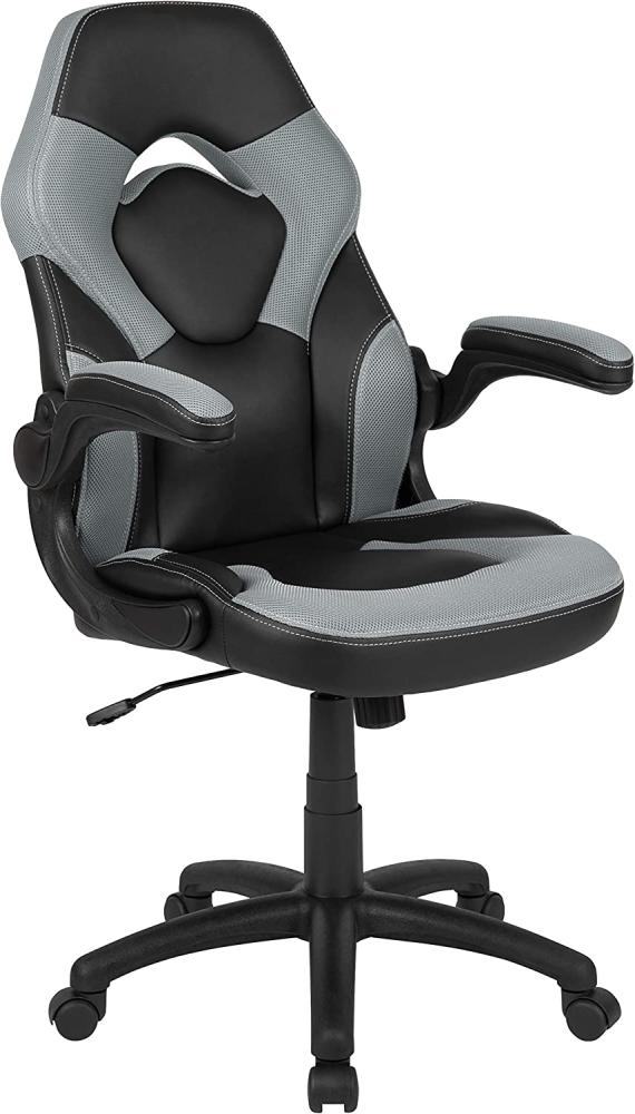 Flash Furniture Gaming Stuhl mit hoher Rückenlehne – Ergonomischer Bürosessel mit verstellbaren Armlehnen und Netzstoff – Perfekt als Zockerstuhl und fürs Home Office – Grau Bild 1