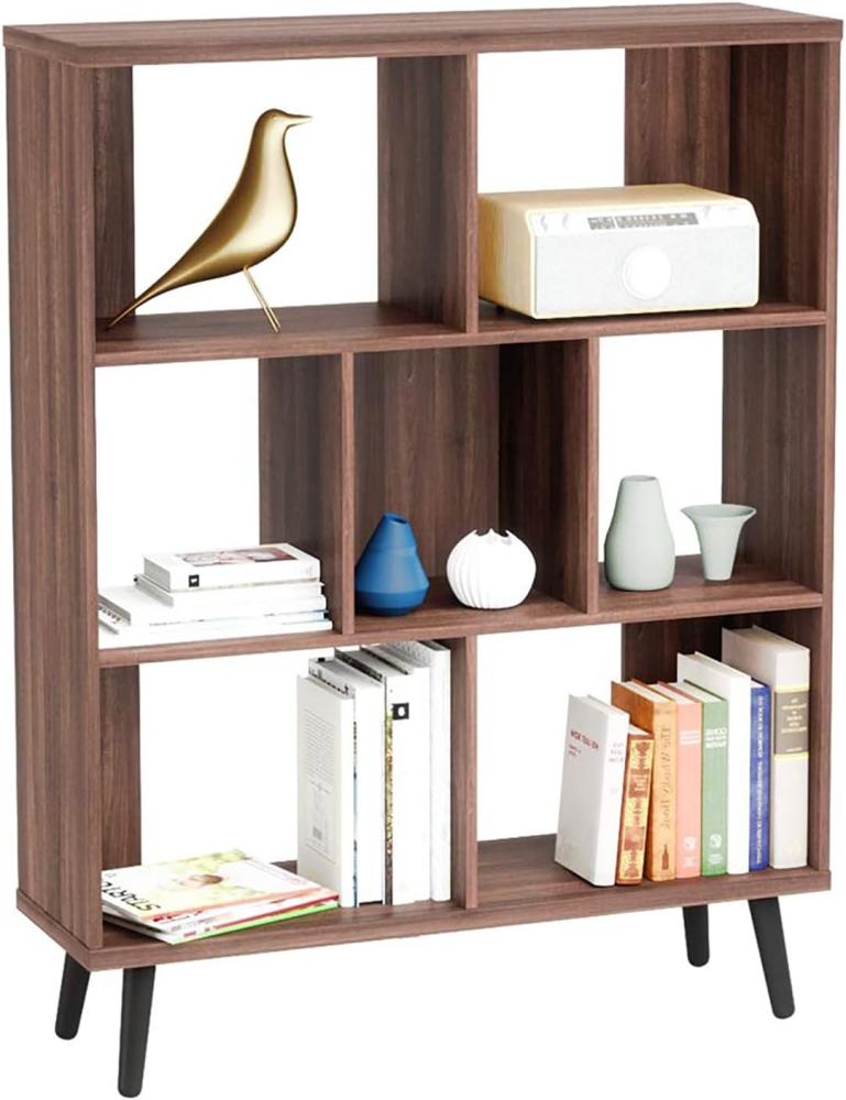 Bestier Mid-Century Bücherregal Modernes Bücherregal mit 7 Würfelaufbewahrung und Beinen Freistehendes dekoratives Organizer-Regal für Wohnzimmer Schlafzimmer Home Office Möbel Bild 1