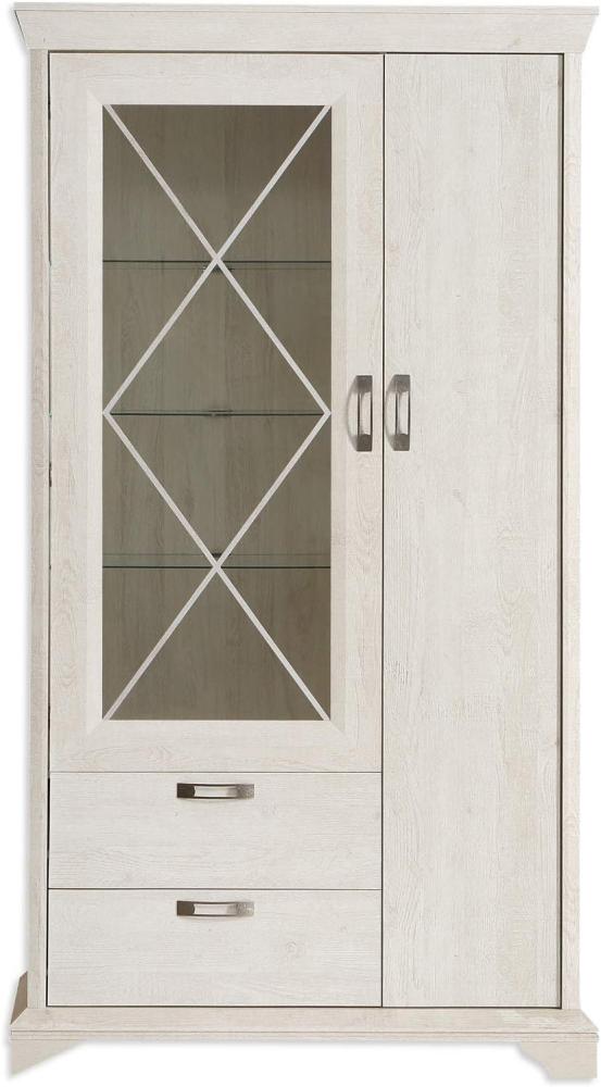 Forte Kashmir Vitrine links mit 1 Tür, 1 Glastür und 2 Schubladen, Holzwerkstoff, Pinie weiß, Bx H x T: 113 x 210,3 x 48,3 cm Bild 1