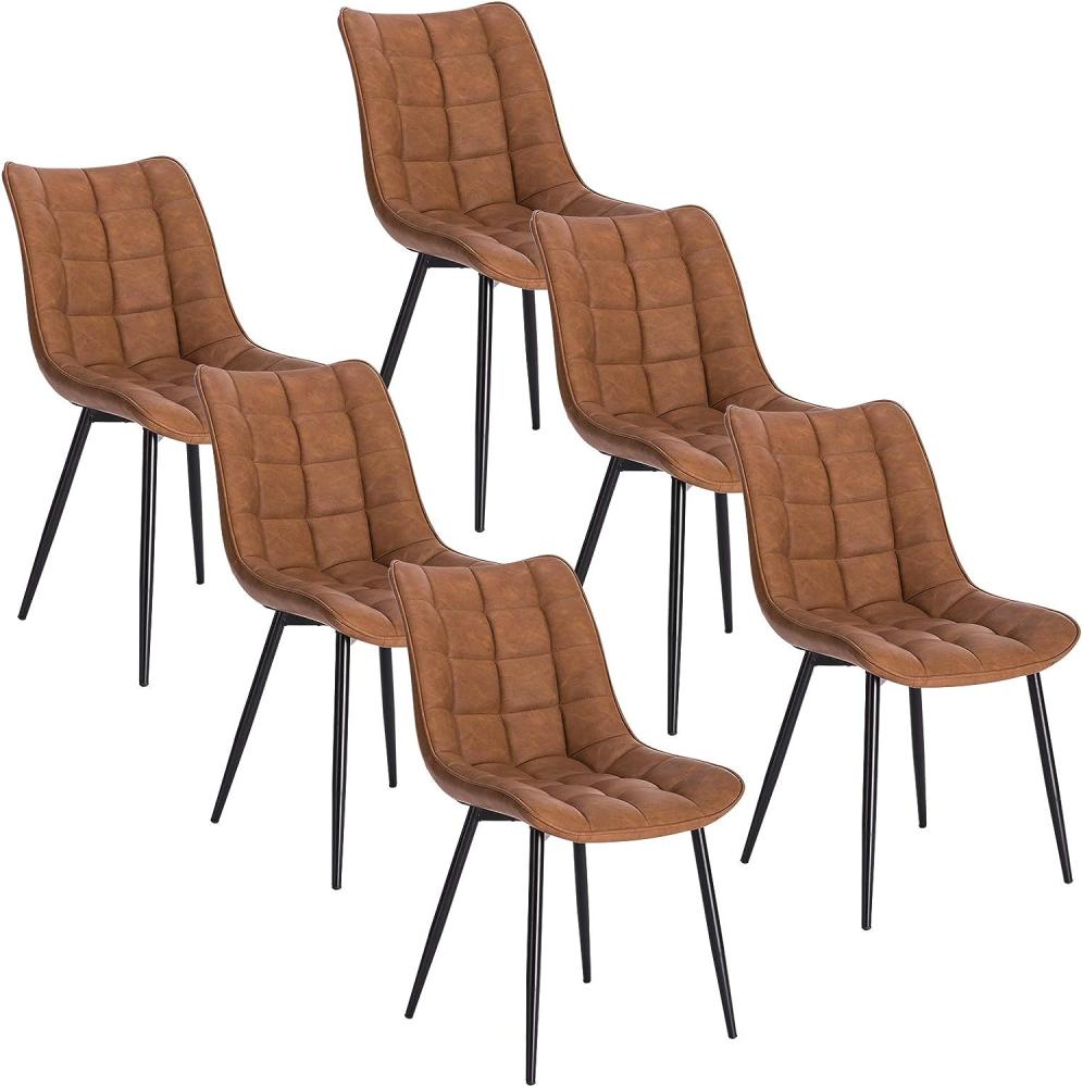 WOLTU 6 x Esszimmerstühle 6er Set Esszimmerstuhl Küchenstuhl Polsterstuhl Design Stuhl mit Rückenlehne, mit Sitzfläche aus Kunstleder, Gestell aus Metall, Hellbraun, BH207hbr-6 Bild 1