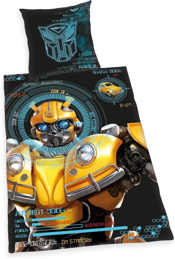 Herding Bettwäsche Transformers Bumblebee, Kopfkissenbezug 80x80cm, Bettbezug 135x200cm, Renforcé, mit Qualitätsreißverschluss Bild 1